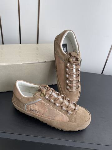 Golden Goose GGDB Golden Goose New Tan Beige Silver White Skate Shoe (BS-87480)