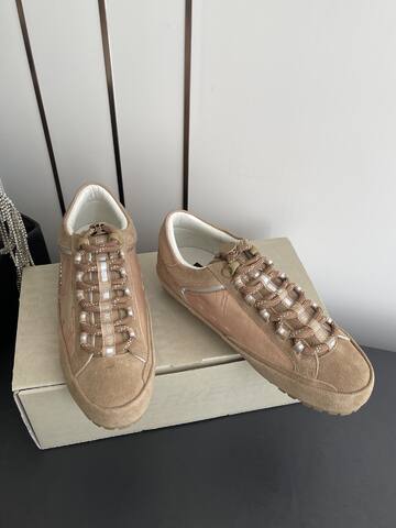 Golden Goose GGDB Golden Goose New Tan Beige Silver White Skate Shoe (BS-87480)