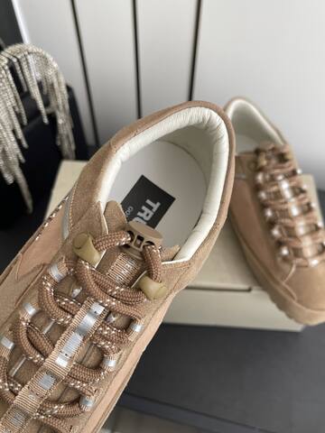 Golden Goose GGDB Golden Goose New Tan Beige Silver White Skate Shoe (BS-87480)