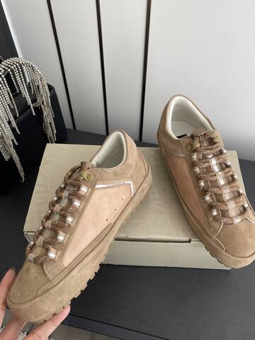 Golden Goose GGDB Golden Goose New Tan Beige Silver White Skate Shoe (BS-87480)