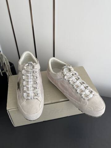 Golden Goose Super Star Light Beige Silver White Skate Shoe (BS-87479)