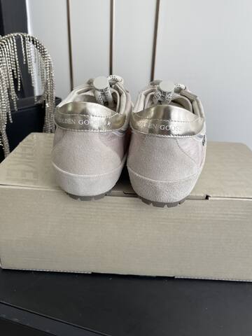 Golden Goose Super Star Light Beige Silver White Skate Shoe (BS-87479)
