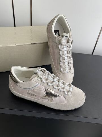 Golden Goose Super Star Light Beige Silver White Skate Shoe (BS-87479)