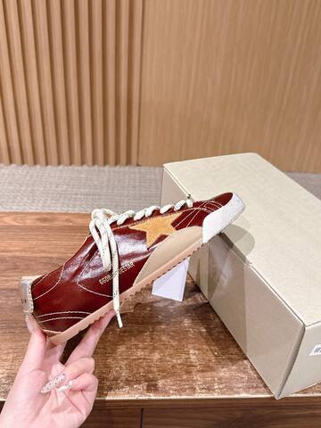 Golden Goose Super Star Burgundy White Beige Silver Skate Shoe (BS-87404)