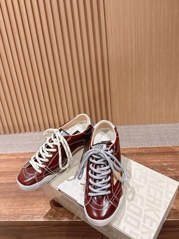 Golden Goose Super Star Burgundy White Beige Silver Skate Shoe (BS-87404)