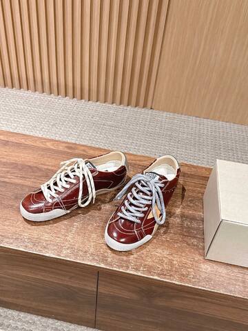 Golden Goose Super Star Burgundy White Beige Silver Skate Shoe (BS-87404)