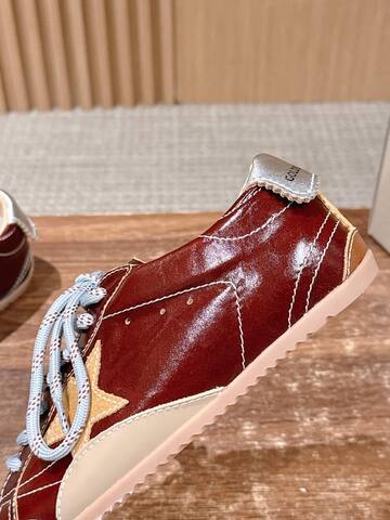 Golden Goose Super Star Burgundy White Beige Silver Skate Shoe (BS-87404)
