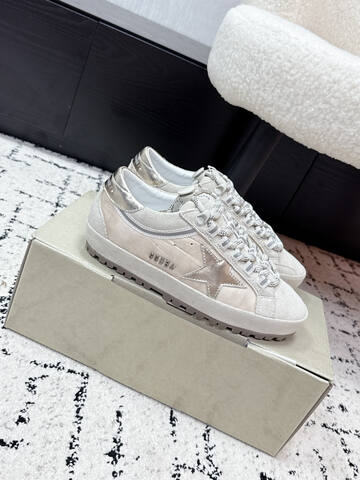 Golden Goose Super Star Off White Silver Beige Skate Shoe (BS-87417)