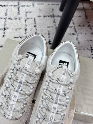 Golden Goose Super Star Off White Silver Beige Skate Shoe (BS-87417)