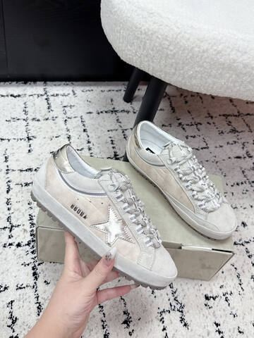 Golden Goose Super Star Off White Silver Beige Skate Shoe (BS-87417)