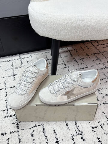 Golden Goose Super Star Off White Silver Beige Skate Shoe (BS-87417)