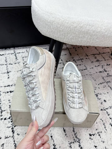 Golden Goose Super Star Off White Silver Beige Skate Shoe (BS-87417)