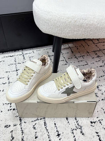 Golden Goose Court Strap White Cream Olive Beige Brown Skate Shoe (BS-87415)