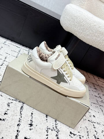 Golden Goose Court Strap White Cream Olive Beige Brown Skate Shoe (BS-87415)