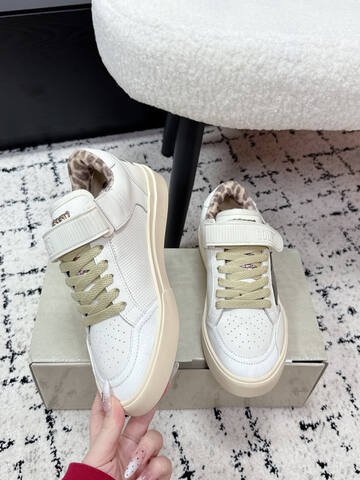 Golden Goose Court Strap White Cream Olive Beige Brown Skate Shoe (BS-87415)