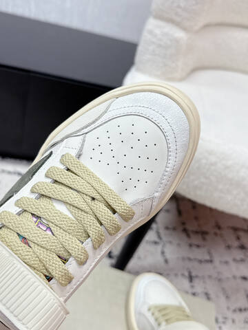 Golden Goose Court Strap White Cream Olive Beige Brown Skate Shoe (BS-87415)