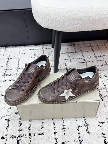 Golden Goose Super-Star Studded Dark Brown White Gold Skate Shoe (BS-87387)