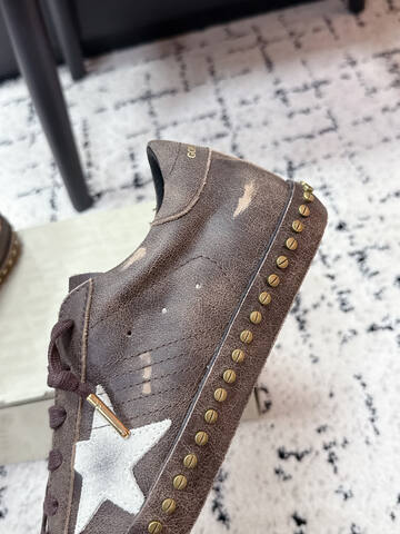 Golden Goose Super-Star Studded Dark Brown White Gold Skate Shoe (BS-87387)