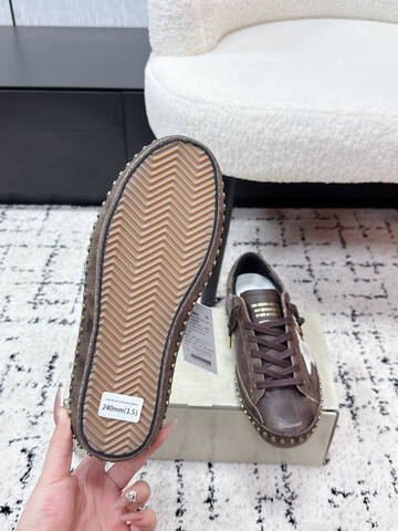Golden Goose Super-Star Studded Dark Brown White Gold Skate Shoe (BS-87387)