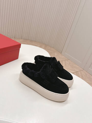 Roger Vivier NewViv Golf Fur Lined Mule Sneaker Black Off White (BS-87465)
