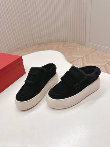 Roger Vivier NewViv Golf Fur Lined Mule Sneaker Black Off White (BS-87465)