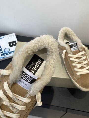 Golden Goose Super Star Shearling Tan White Cream Skate Shoe (BS-87492)