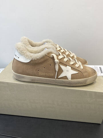 Golden Goose Super Star Shearling Tan White Cream Skate Shoe (BS-87492)