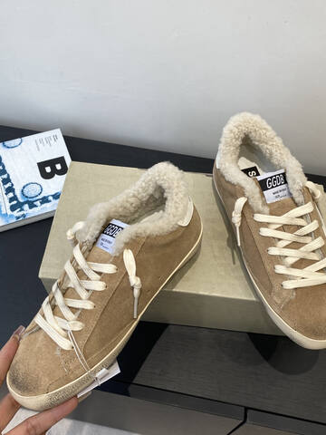 Golden Goose Super Star Shearling Tan White Cream Skate Shoe (BS-87492)