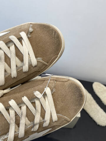 Golden Goose Super Star Shearling Tan White Cream Skate Shoe (BS-87492)