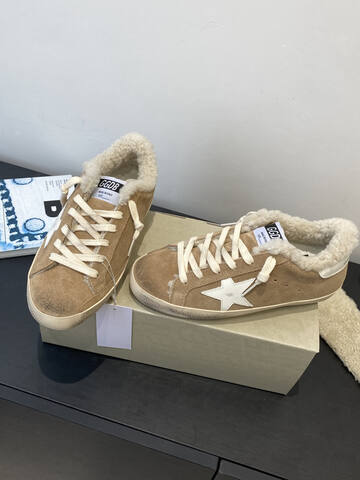 Golden Goose Super Star Shearling Tan White Cream Skate Shoe (BS-87492)