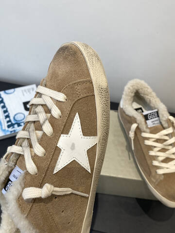 Golden Goose Super Star Shearling Tan White Cream Skate Shoe (BS-87492)