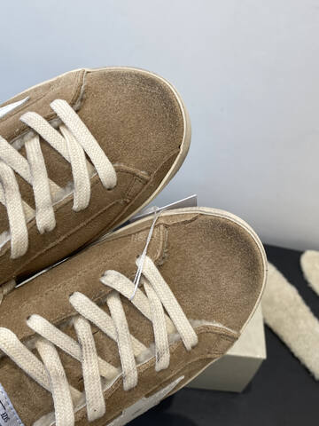 Golden Goose Super Star Sabot Shearling Tan Cream White Sneaker (BS-87491)