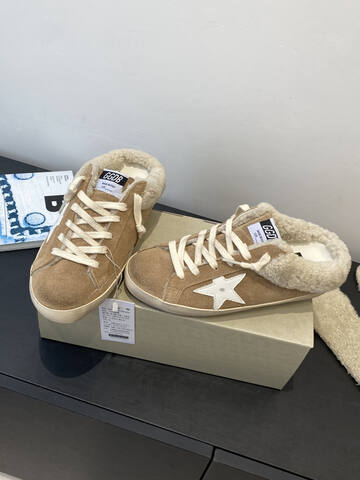 Golden Goose Super Star Sabot Shearling Tan Cream White Sneaker (BS-87491)