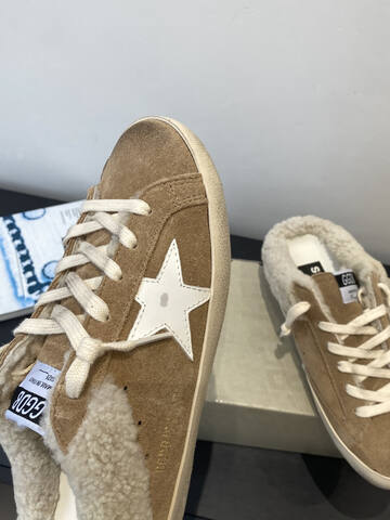 Golden Goose Super Star Sabot Shearling Tan Cream White Sneaker (BS-87491)