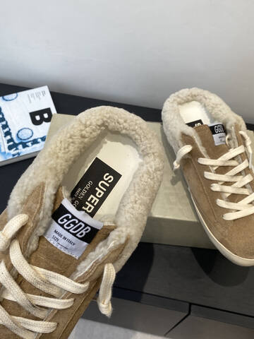 Golden Goose Super Star Sabot Shearling Tan Cream White Sneaker (BS-87491)