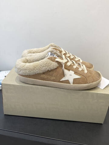 Golden Goose Super Star Sabot Shearling Tan Cream White Sneaker (BS-87491)