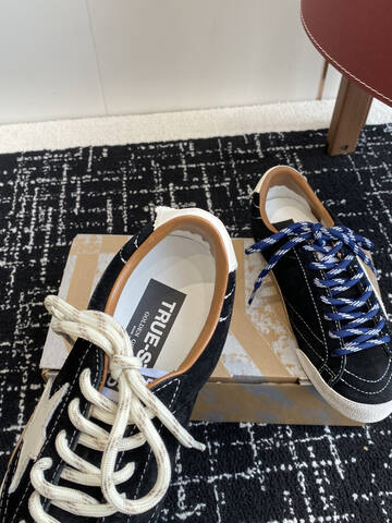 Golden Goose Super Star Black White Brown Blue Skate Shoe (BS-87414)