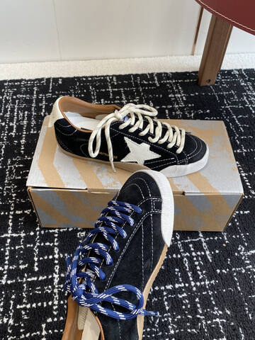 Golden Goose Super Star Black White Brown Blue Skate Shoe (BS-87414)