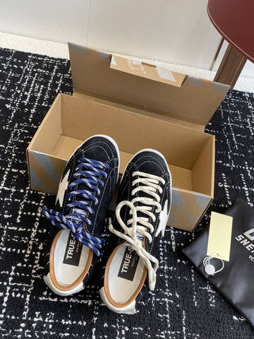 Golden Goose Super Star Black White Brown Blue Skate Shoe (BS-87414)