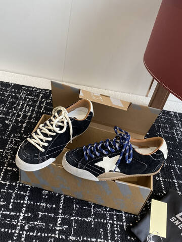 Golden Goose Super Star Black White Brown Blue Skate Shoe (BS-87414)