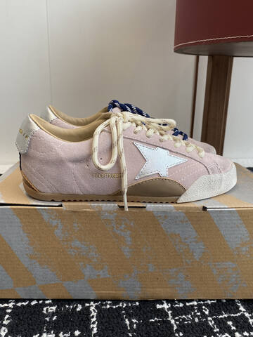 Golden Goose Super Star Light Pink White Beige Blue Skate Shoe (BS-87413)