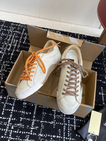 Golden Goose Truestar Off White Beige Orange Brown Silver Skate Shoe (BS-87411)