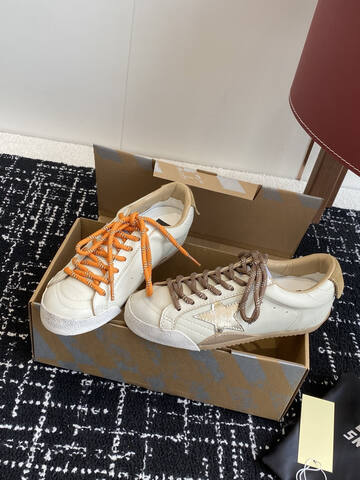 Golden Goose Truestar Off White Beige Orange Brown Silver Skate Shoe (BS-87411)