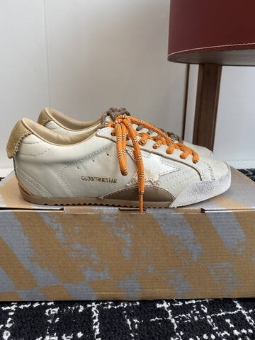 Golden Goose Truestar Off White Beige Orange Brown Silver Skate Shoe (BS-87411)