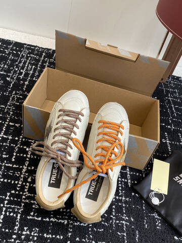Golden Goose Truestar Off White Beige Orange Brown Silver Skate Shoe (BS-87411)