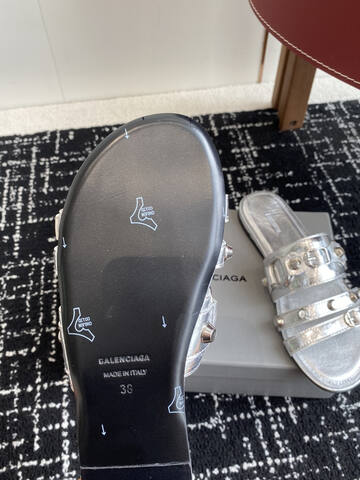 Balenciaga Cagole Studded Slide Sandal Metallic Silver Slides (BS-87420)
