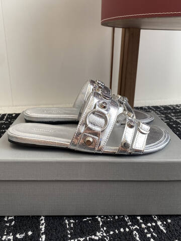 Balenciaga Cagole Studded Slide Sandal Metallic Silver Slides (BS-87420)