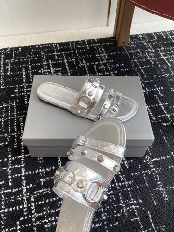 Balenciaga Cagole Studded Slide Sandal Metallic Silver Slides (BS-87420)