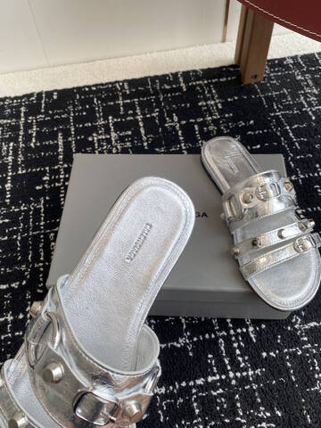 Balenciaga Cagole Studded Slide Sandal Metallic Silver Slides (BS-87420)
