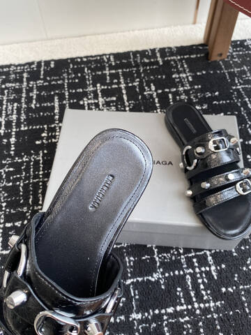 Balenciaga Cagole Studded Slide Sandal Black Silver Slides (BS-87419)